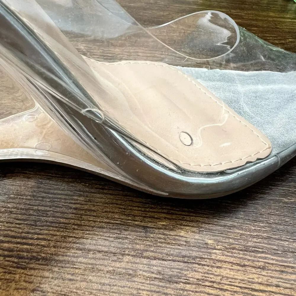 Berness Clare Clear Wedge Pumps 6 Party Pointed Toe Silver Slip On Going Out